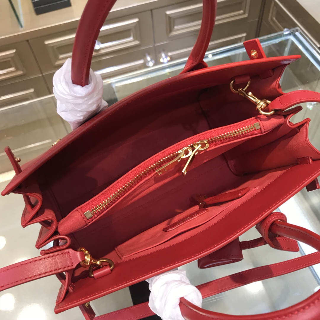 Saint Laurent Sac De Jour Baby Smooth Calfskin Handbag Shoulder Bag Red 421863 Gold